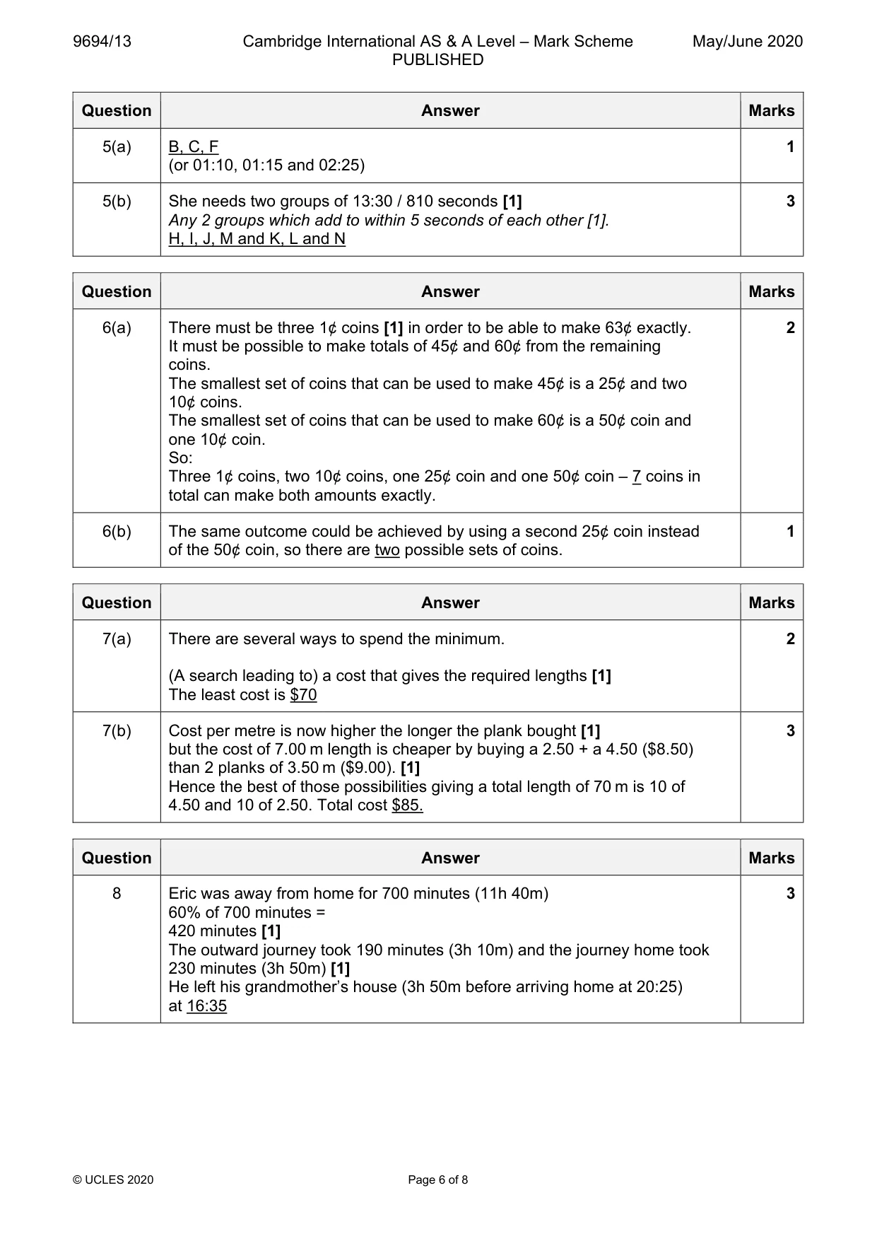 Mark scheme, page 6 of 8
