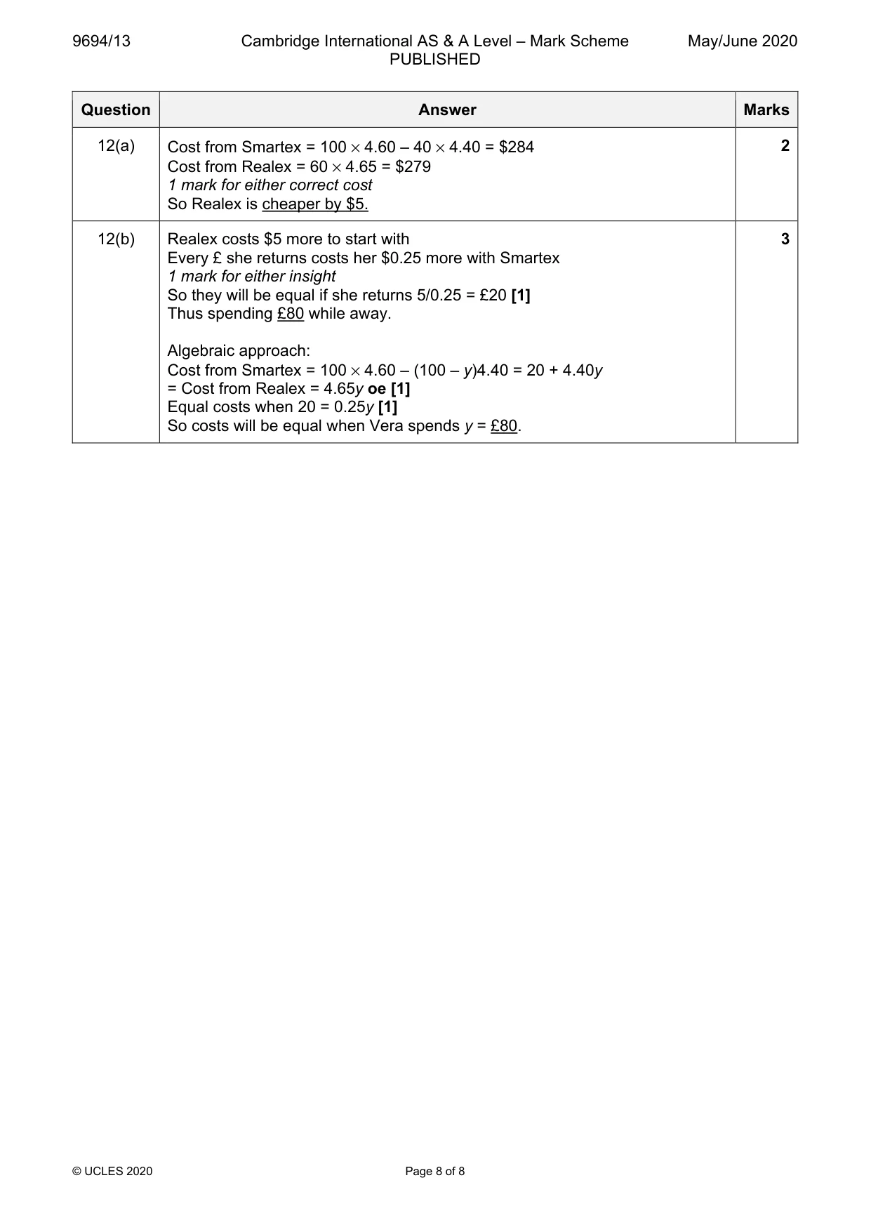 Mark scheme, page 8 of 8