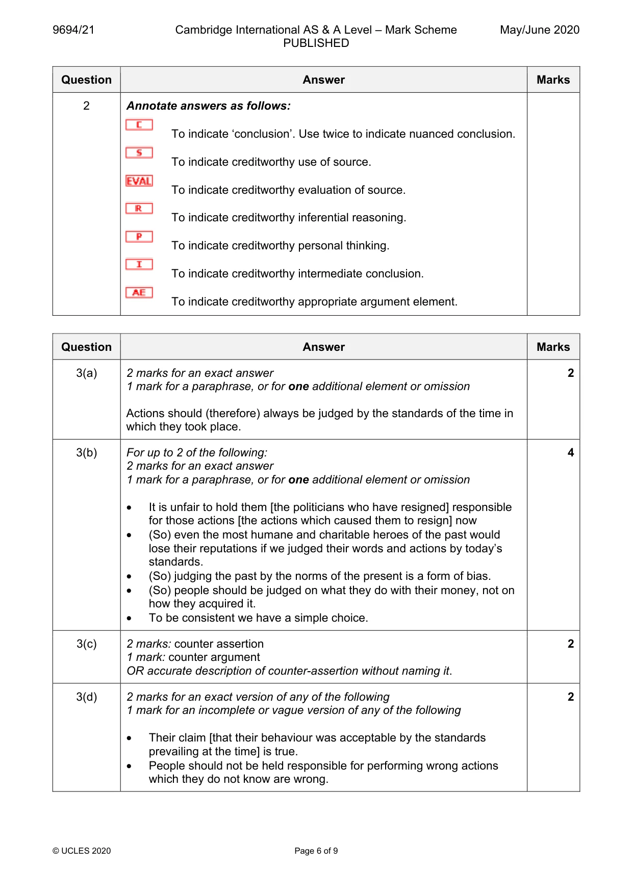 Mark scheme, page 6 of 9