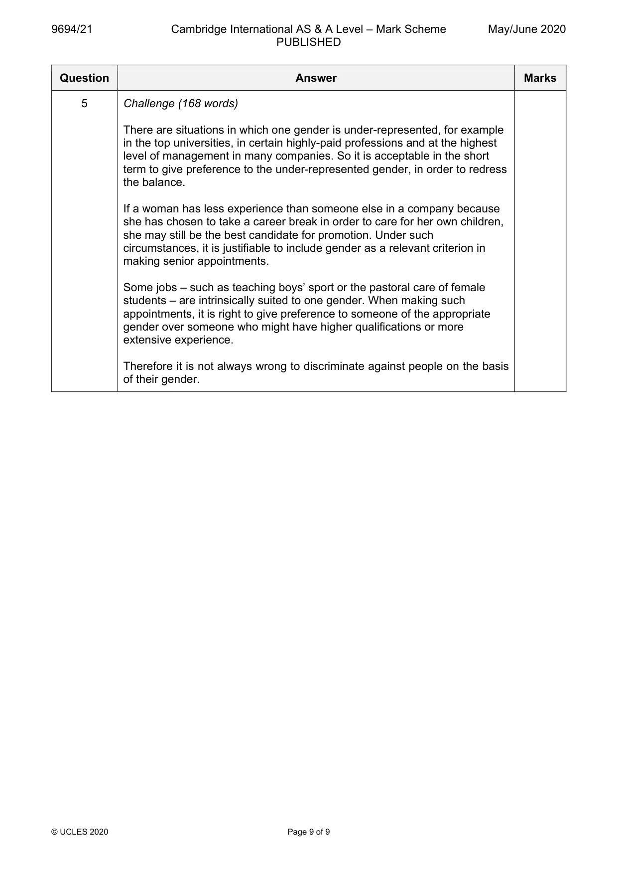 Mark scheme, page 9 of 9