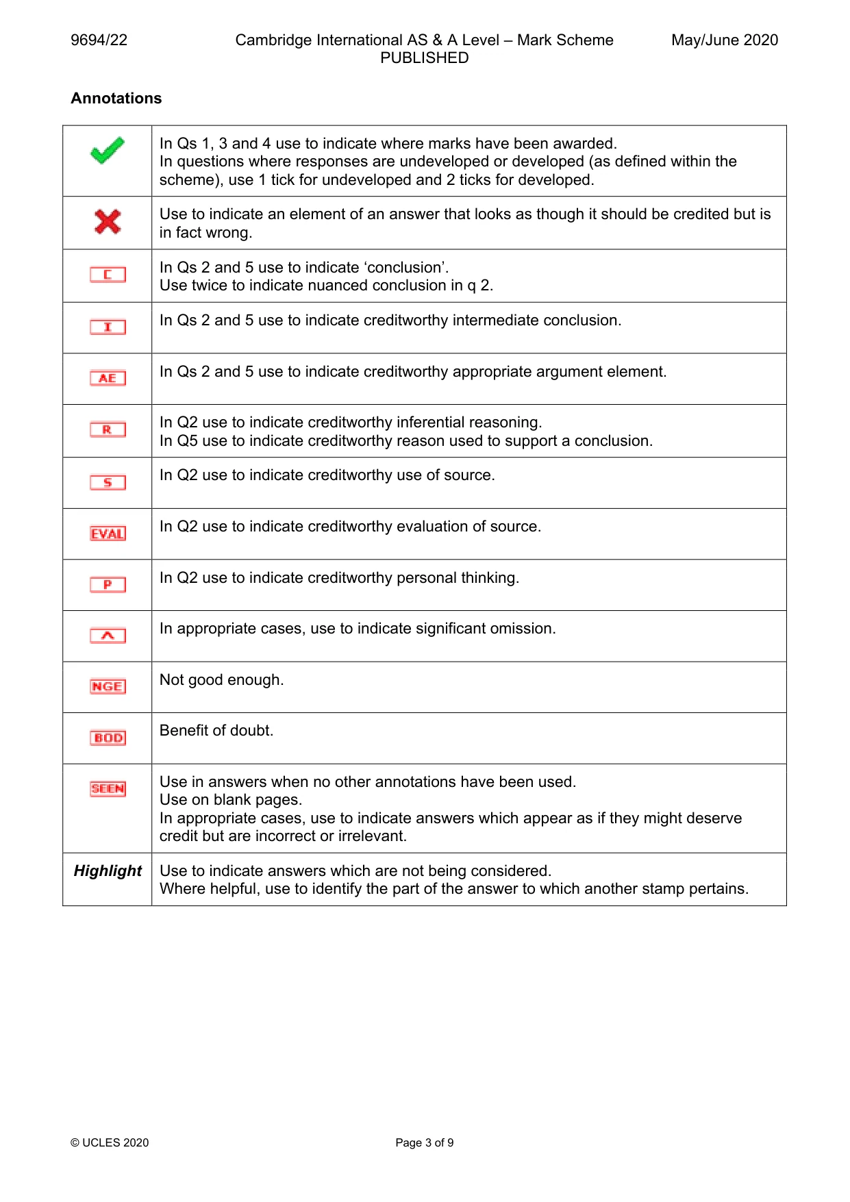Mark scheme, page 3 of 9