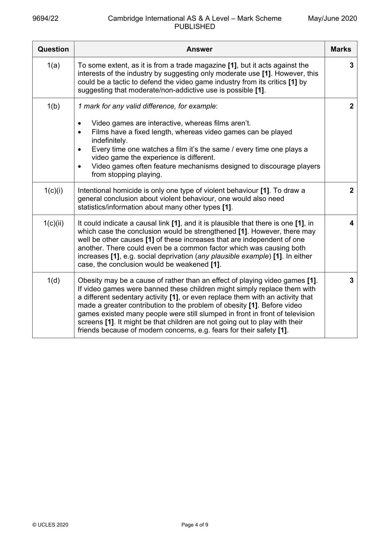 Mark scheme, page 4 of 9