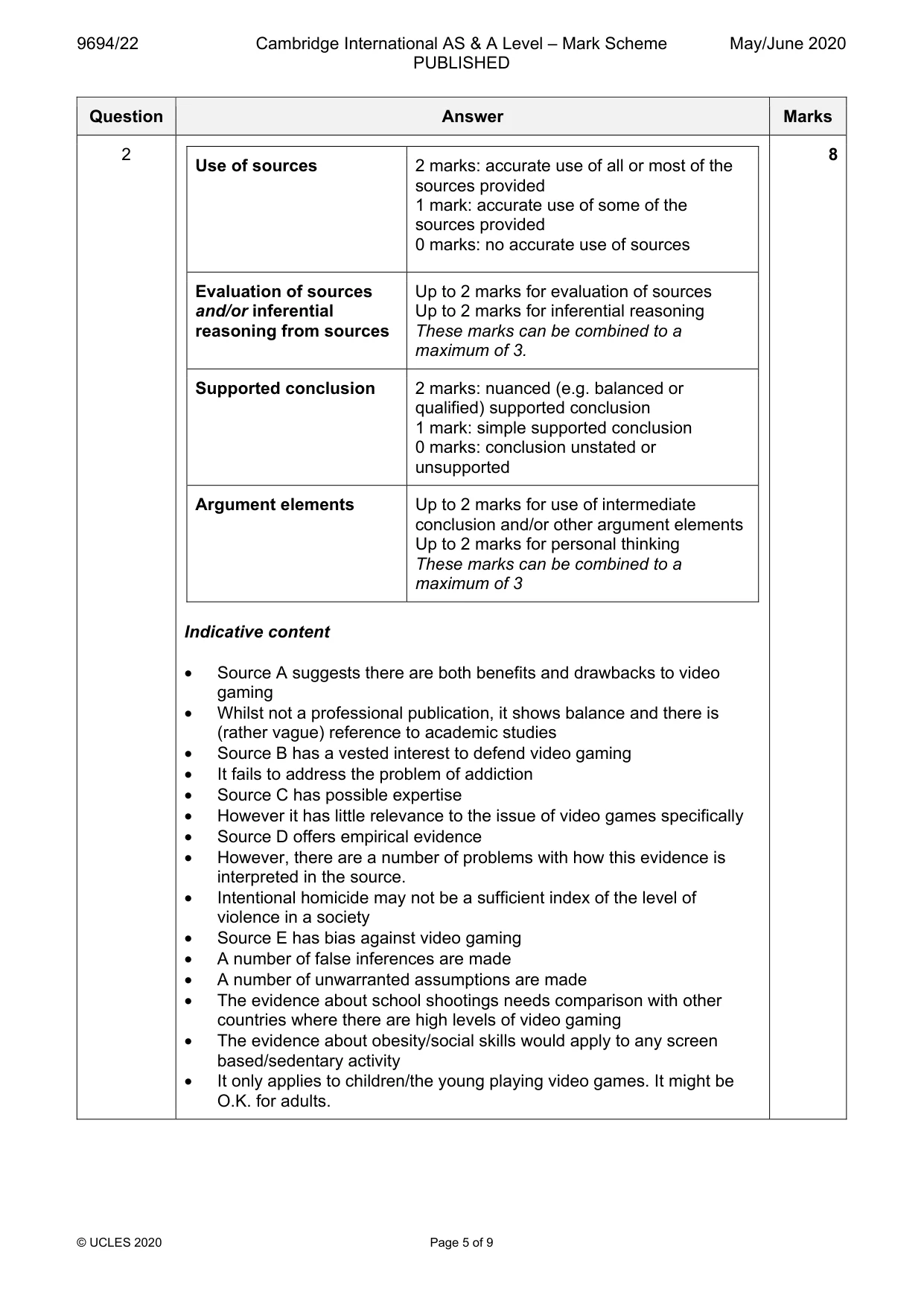 Mark scheme, page 5 of 9