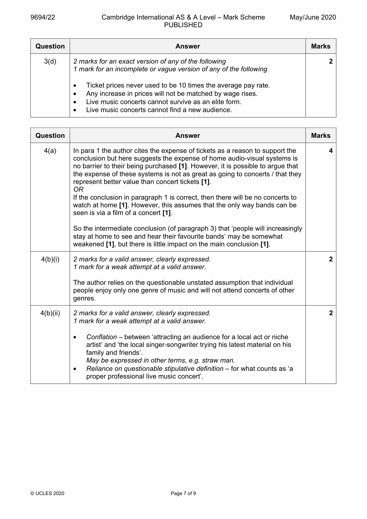 Mark scheme, page 7 of 9
