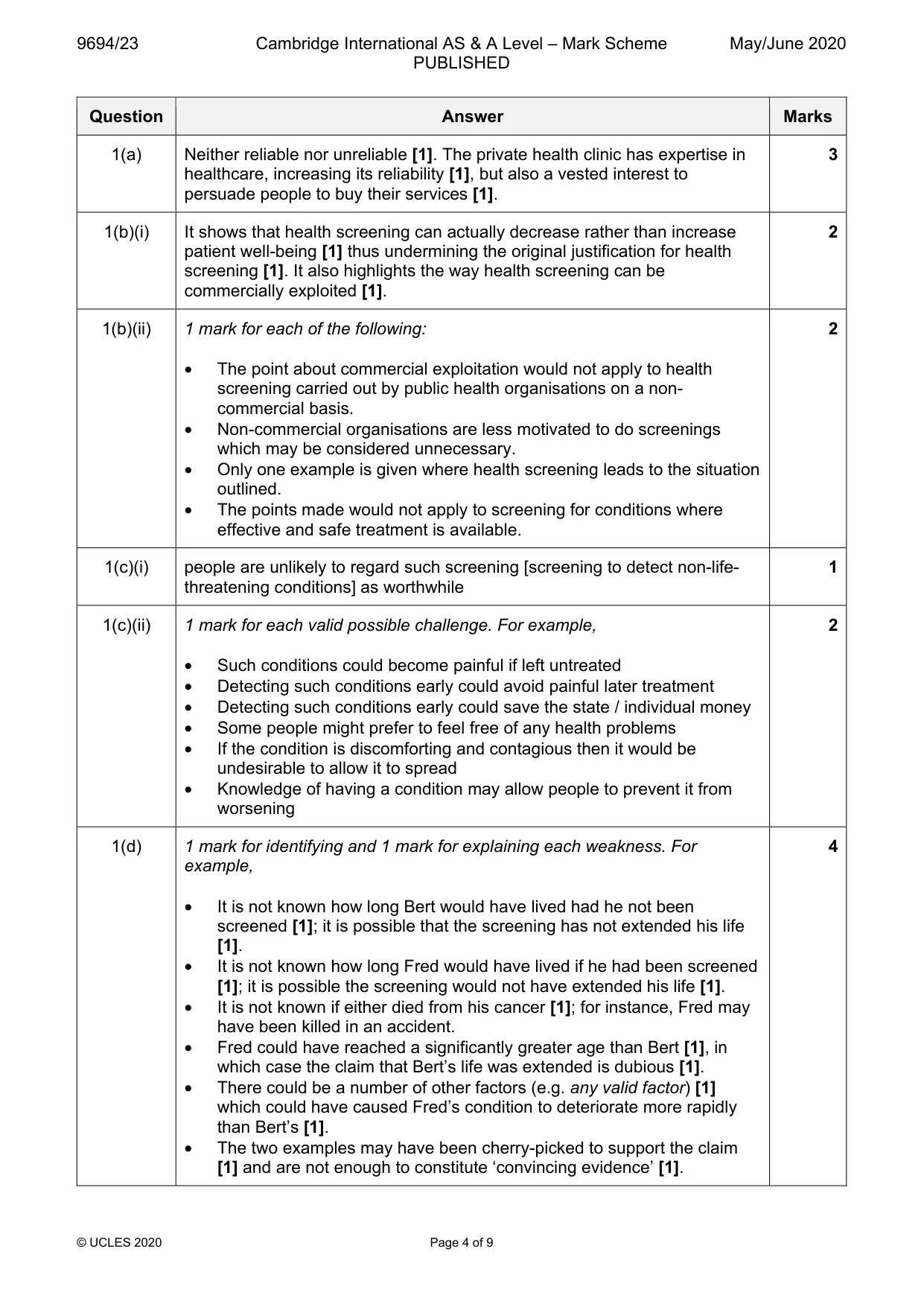Mark scheme, page 4 of 9