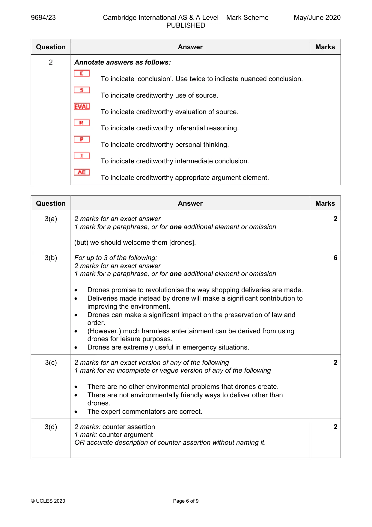 Mark scheme, page 6 of 9