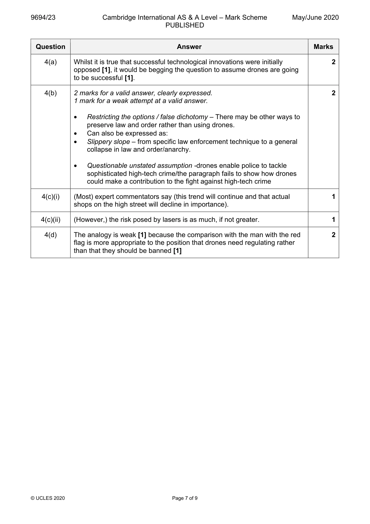 Mark scheme, page 7 of 9