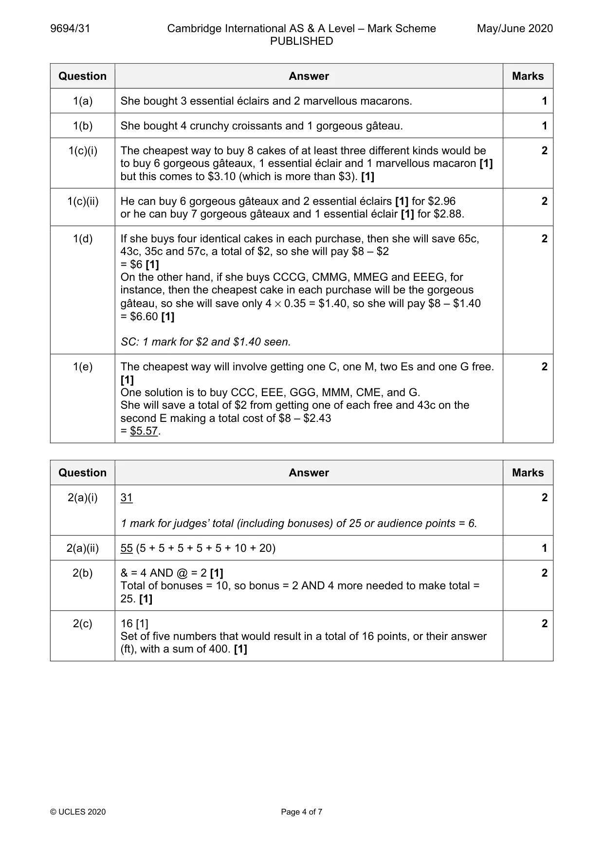 Mark scheme, page 4 of 7