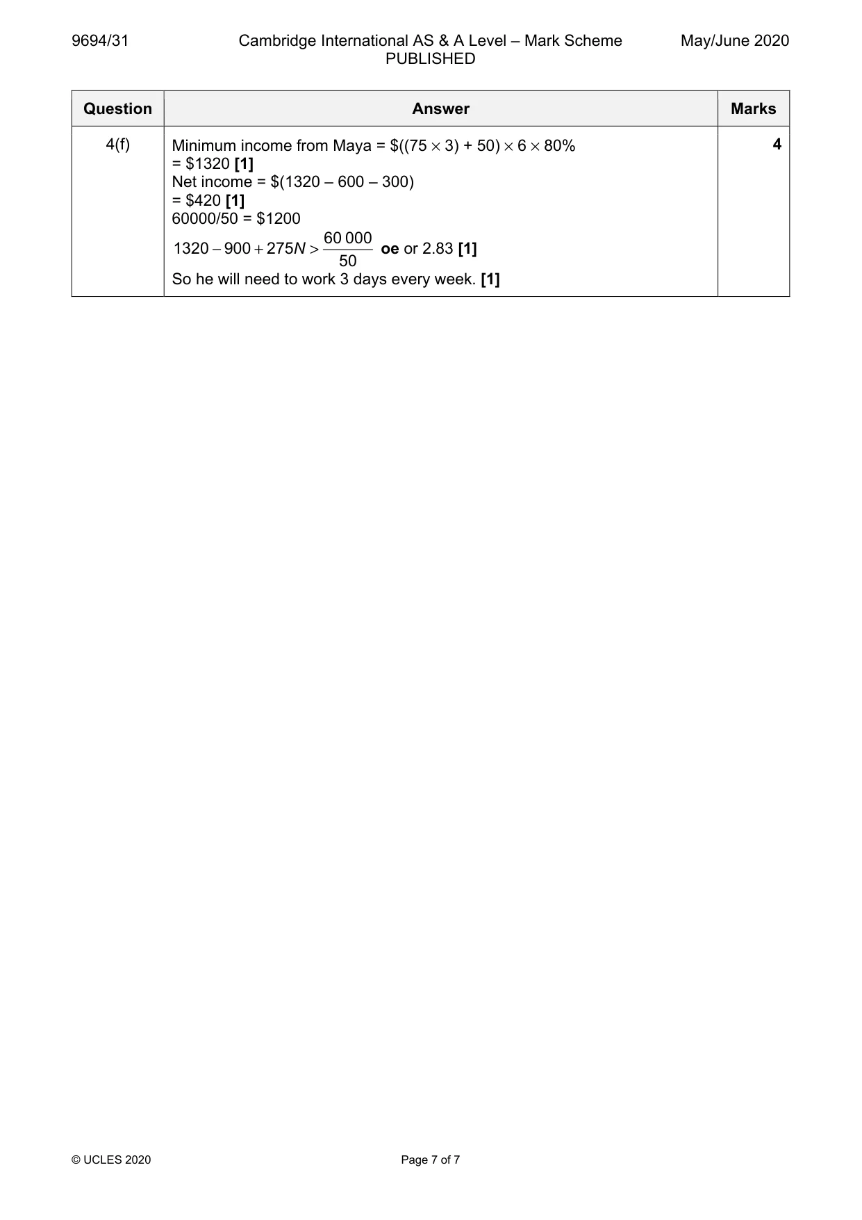 Mark scheme, page 7 of 7