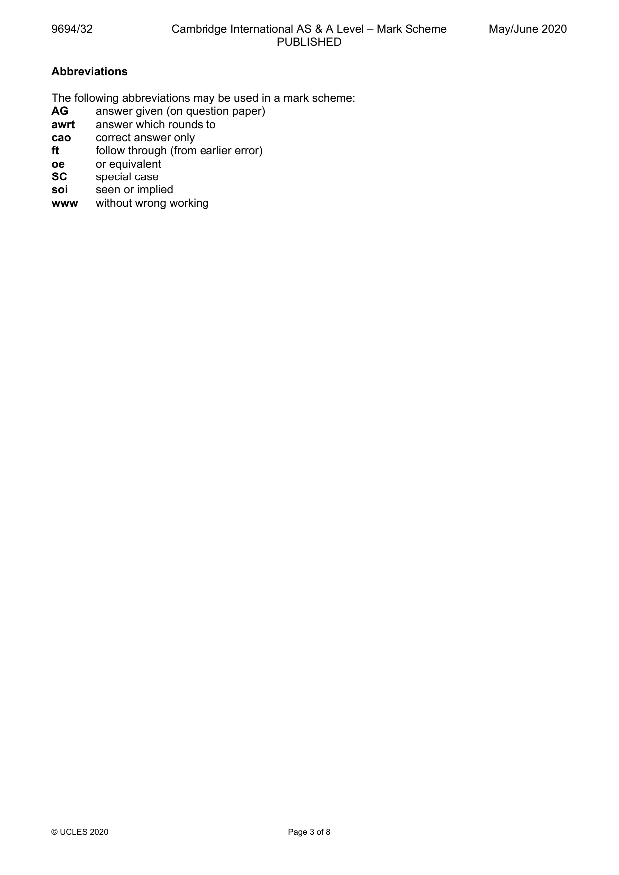 Mark scheme, page 3 of 8