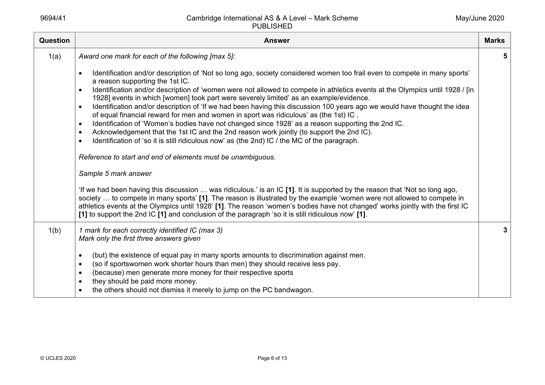 Mark scheme, page 6 of 13