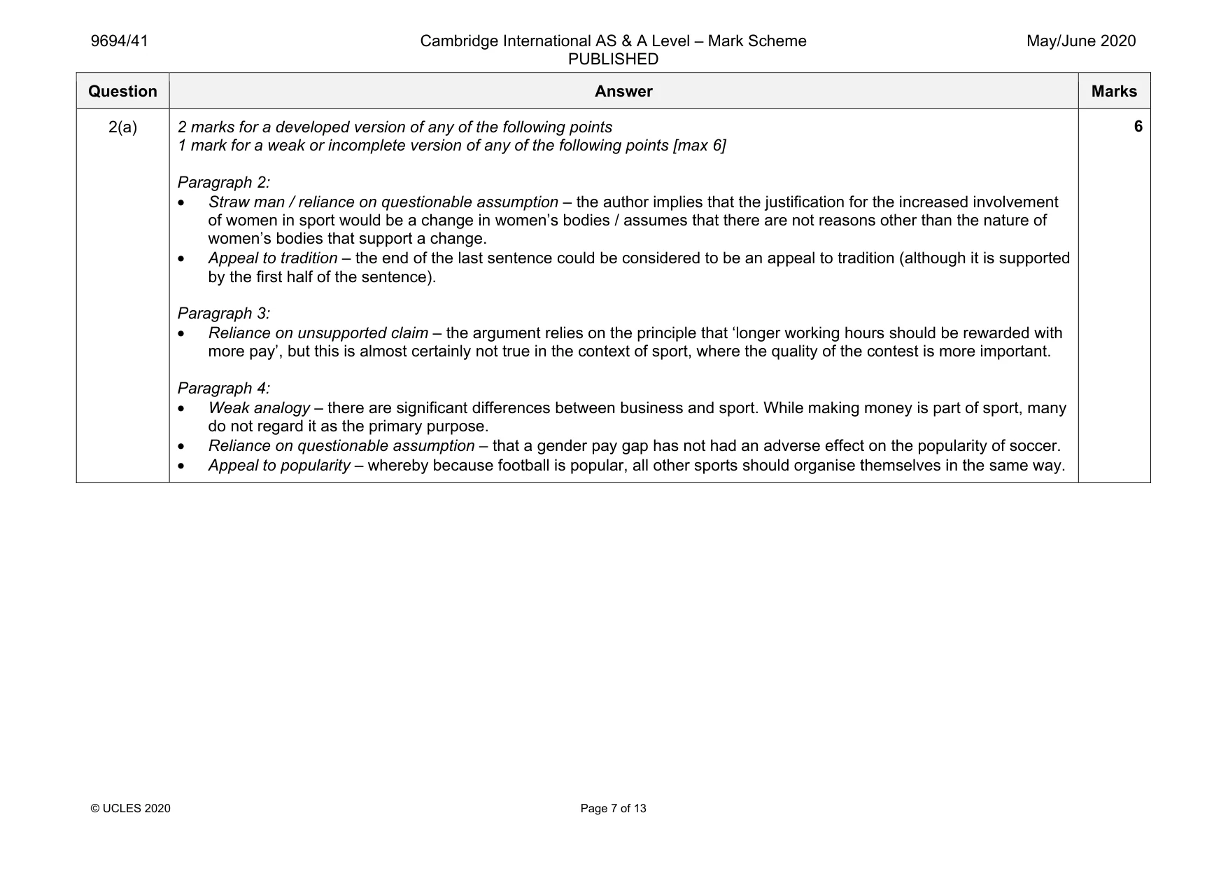 Mark scheme, page 7 of 13