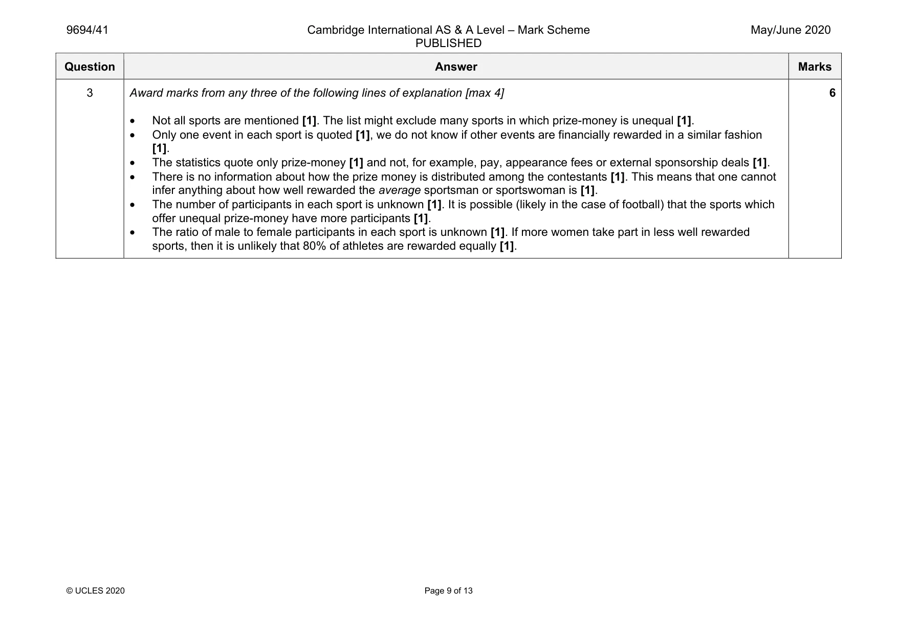 Mark scheme, page 9 of 13