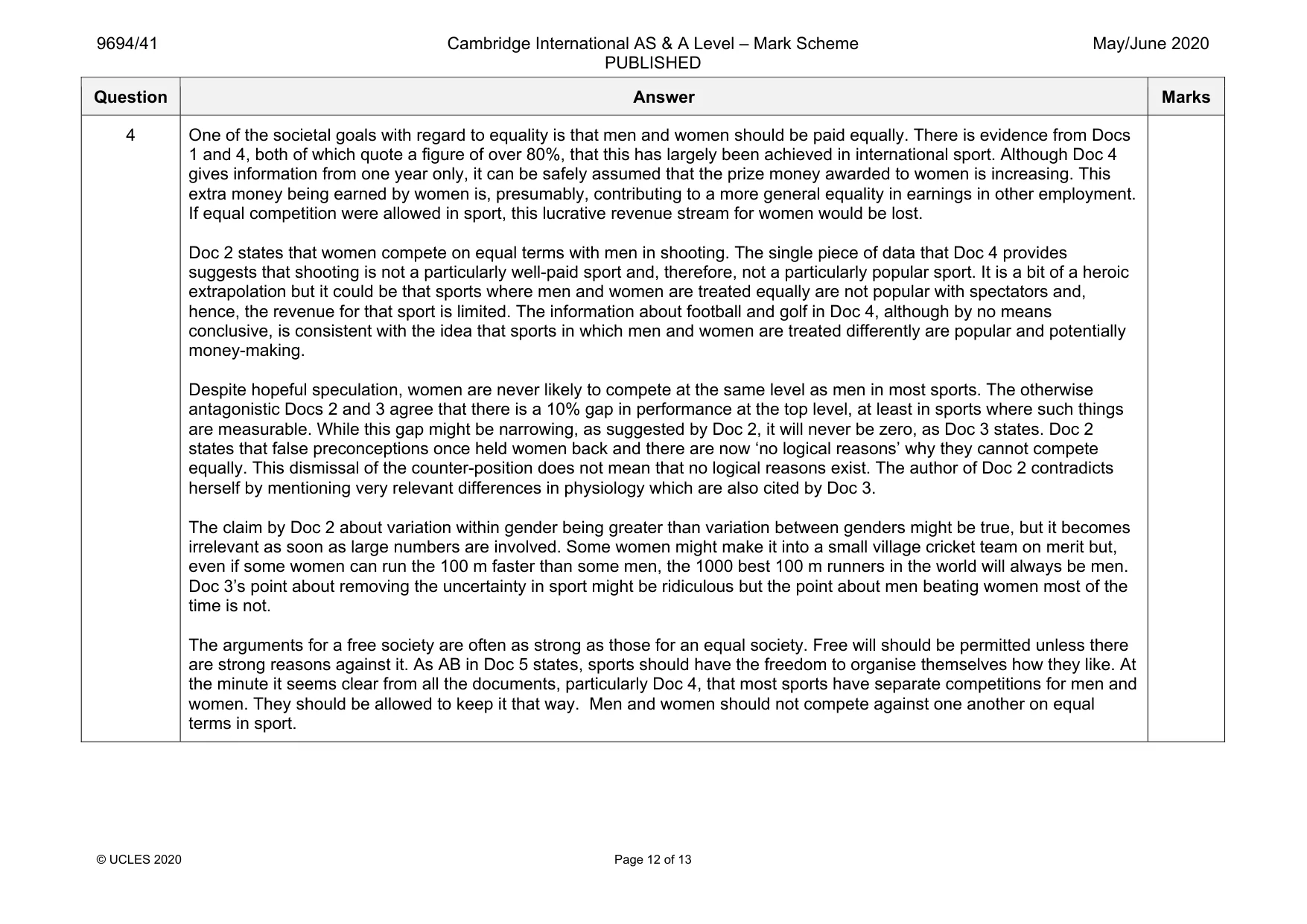 Mark scheme, page 12 of 13