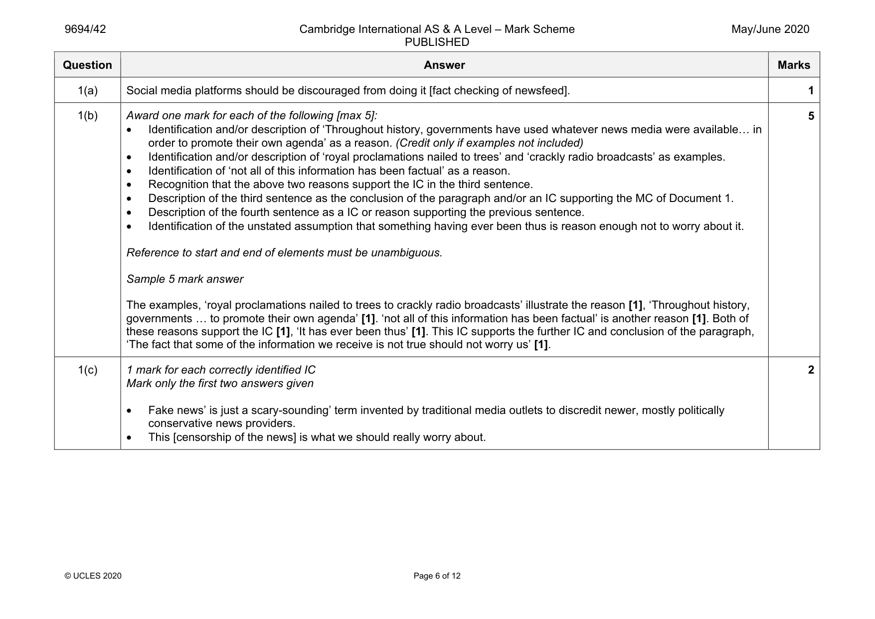 Mark scheme, page 6 of 12