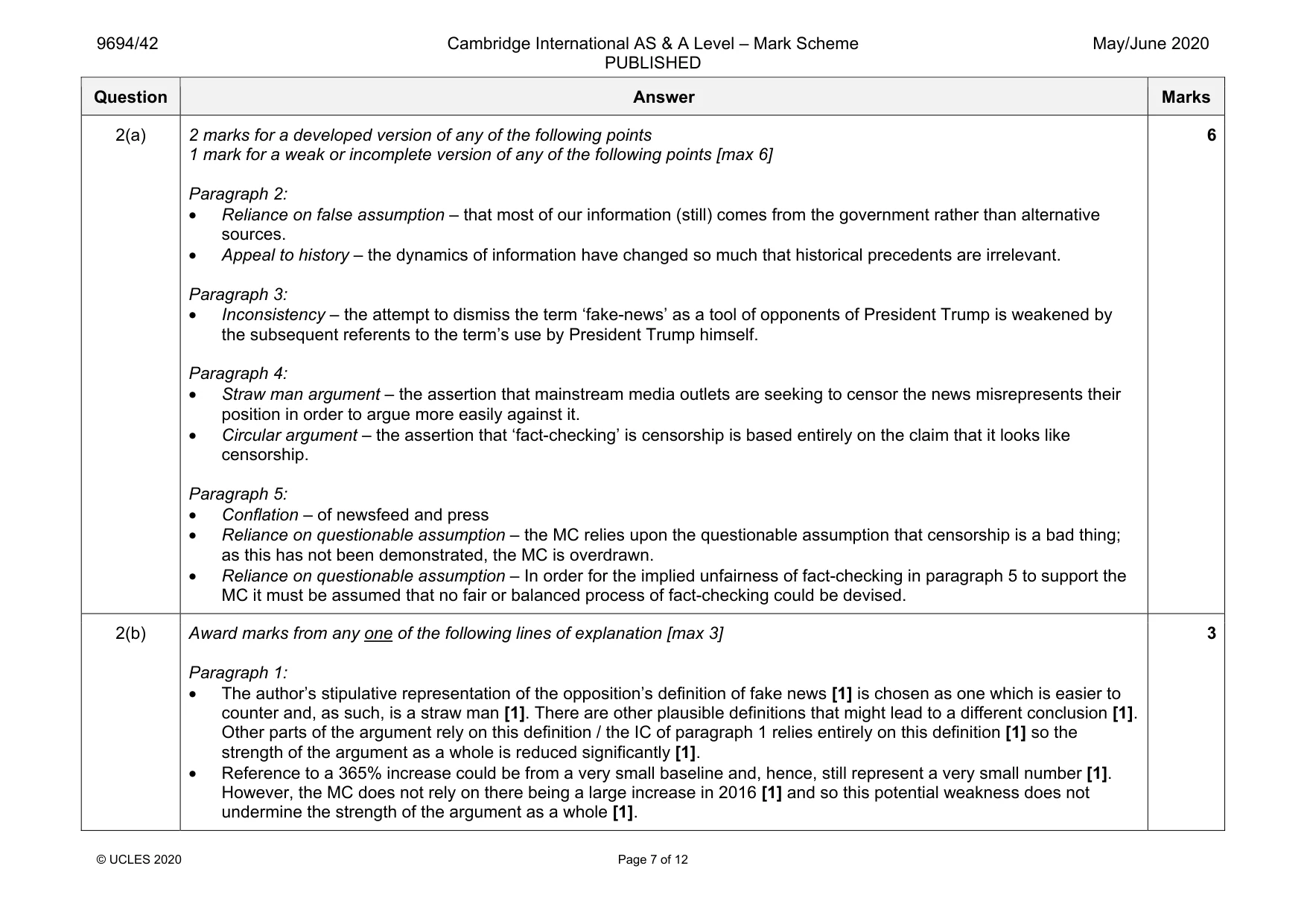 Mark scheme, page 7 of 12