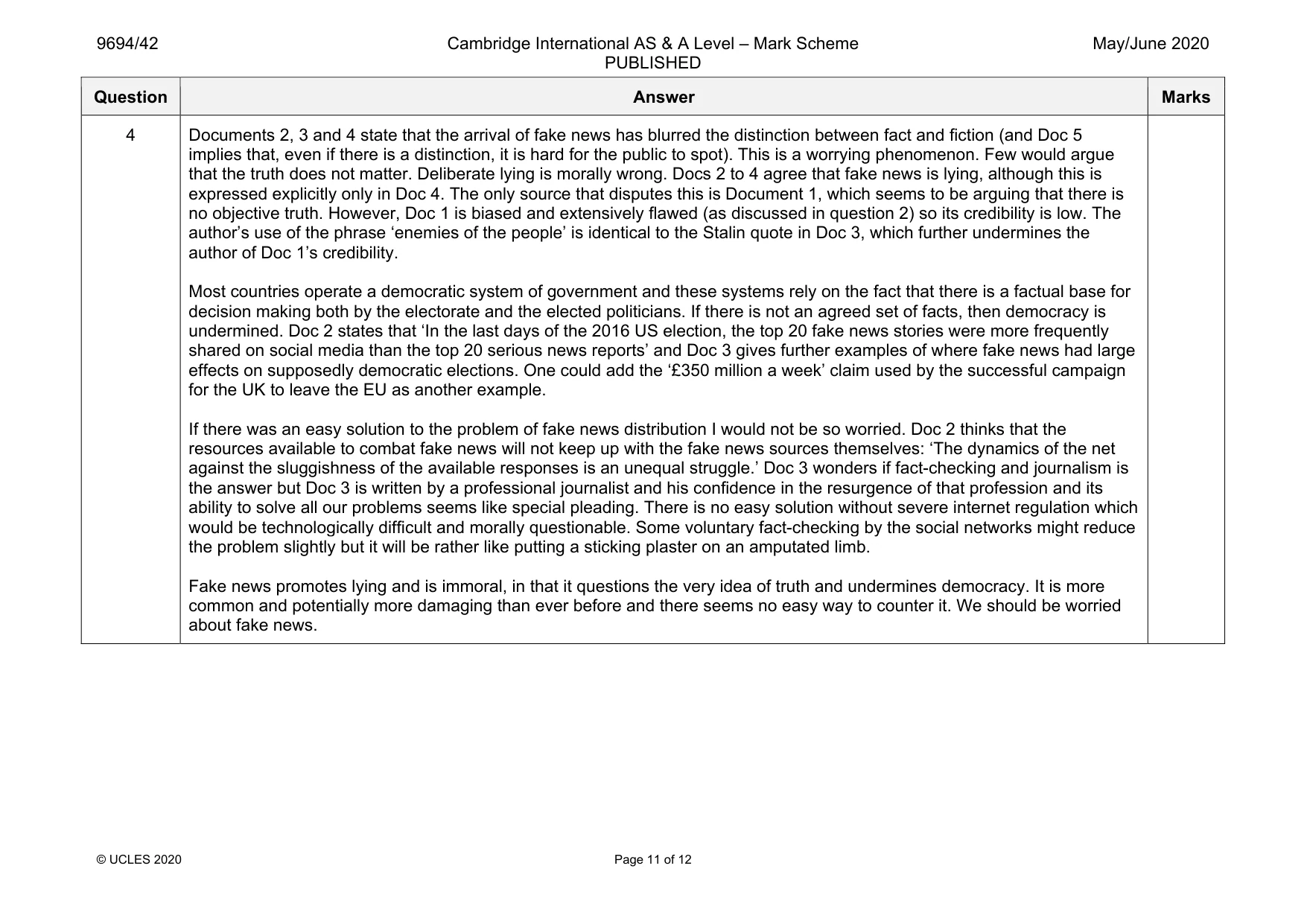 Mark scheme, page 11 of 12