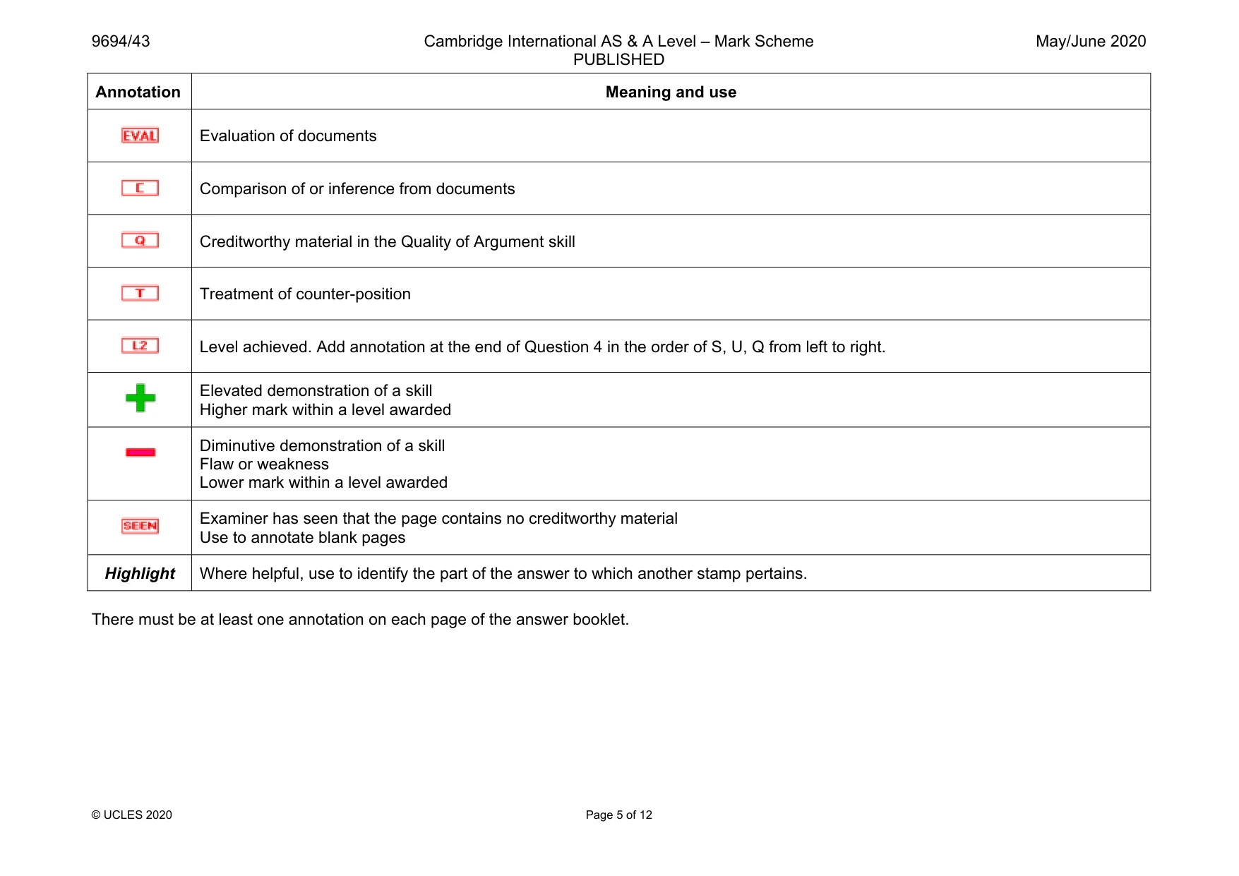 Mark scheme, page 5 of 12