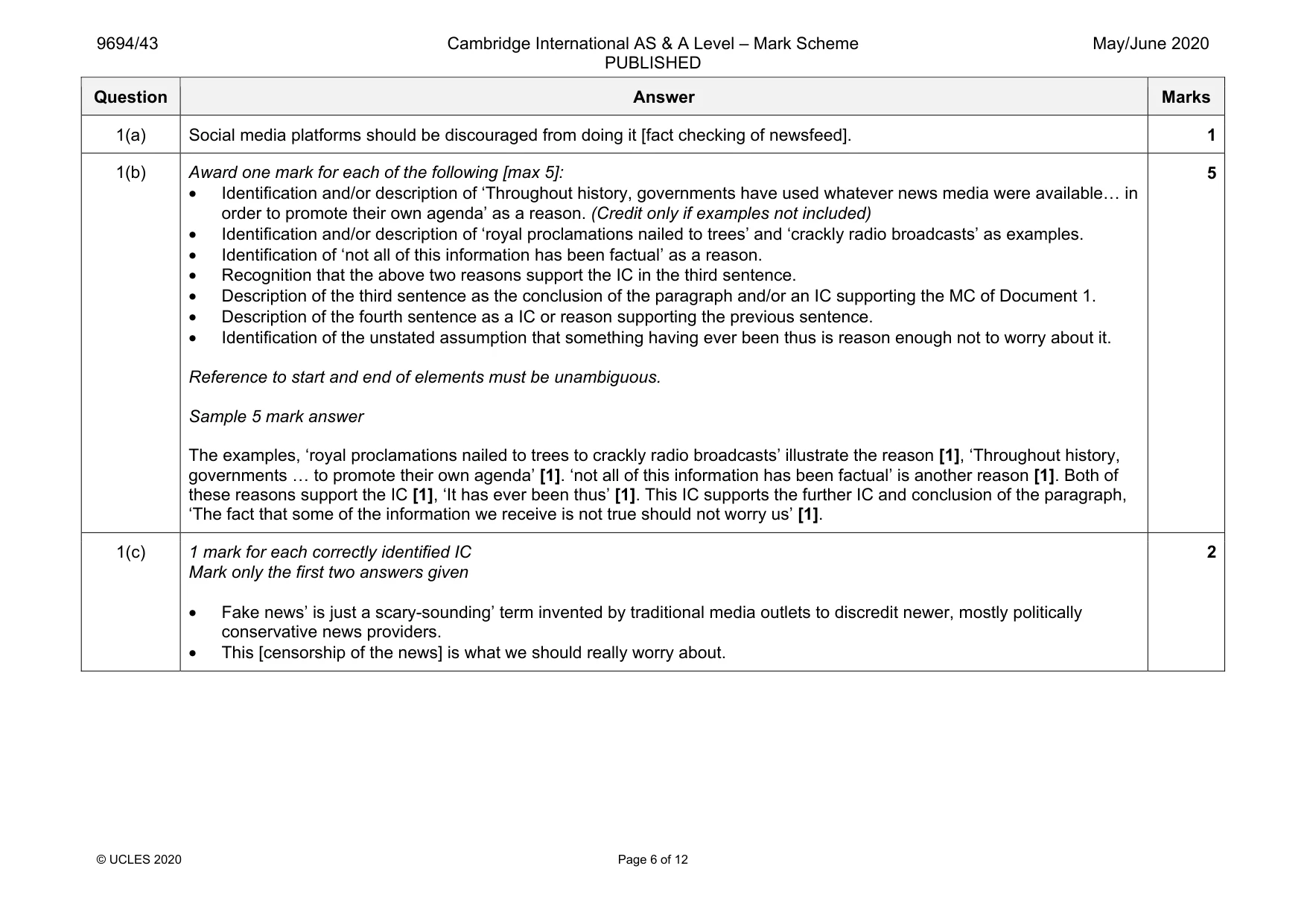 Mark scheme, page 6 of 12