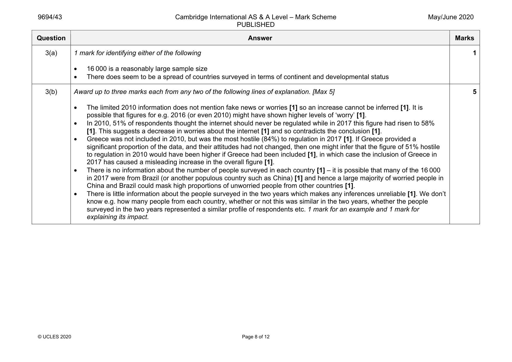 Mark scheme, page 8 of 12