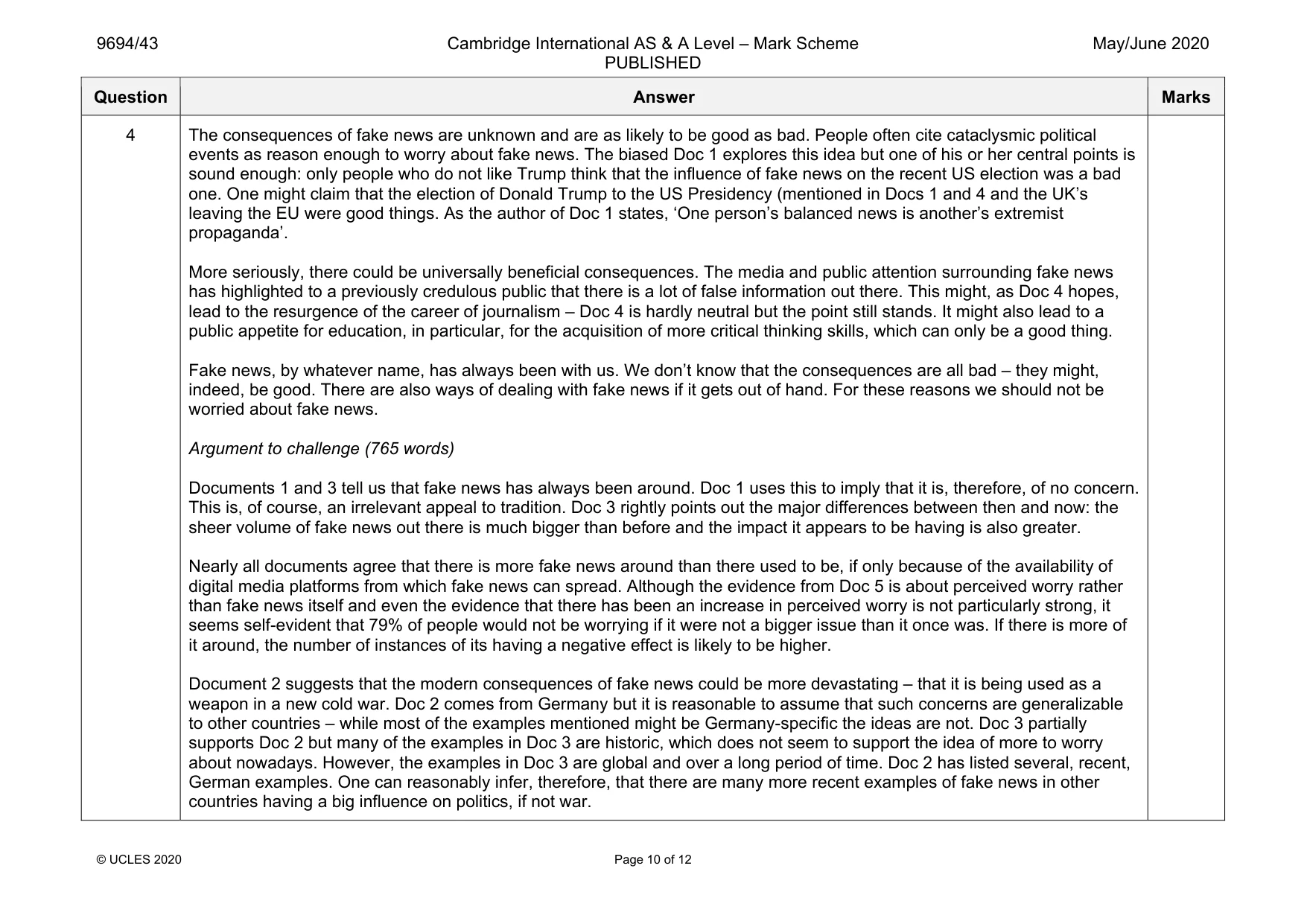 Mark scheme, page 10 of 12
