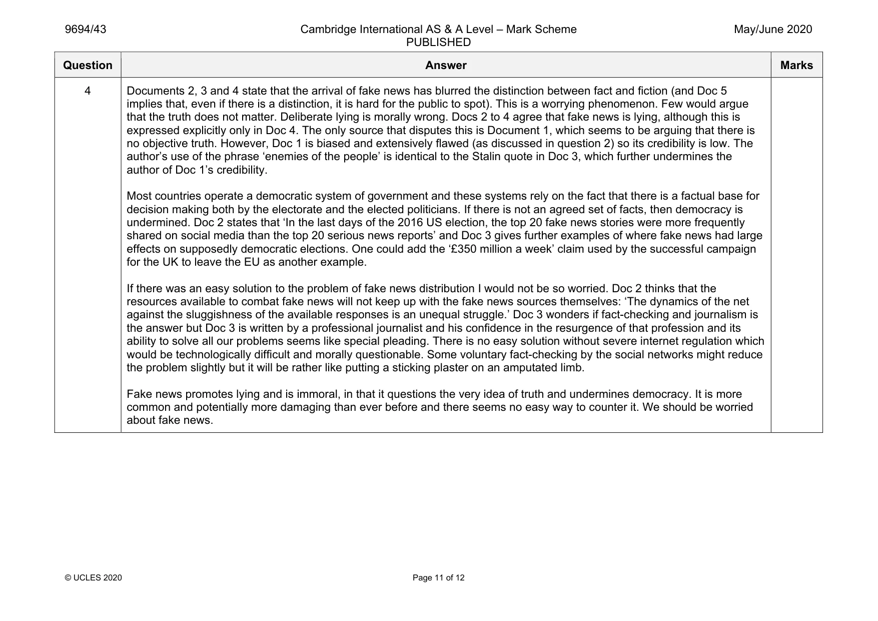 Mark scheme, page 11 of 12