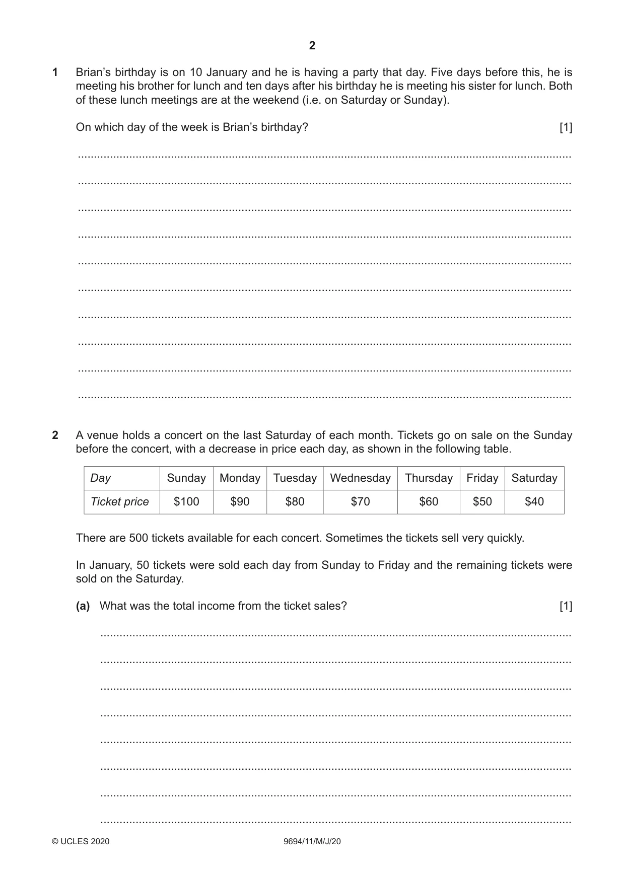 Cambridge A Level Thinking Skills 9694 2020 May/June Paper 1 · Variant 1 question paper, page 2 of 16