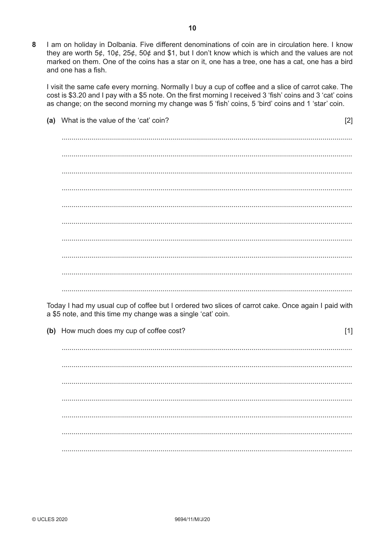 Cambridge A Level Thinking Skills 9694 2020 May/June Paper 1 · Variant 1 question paper, page 10 of 16