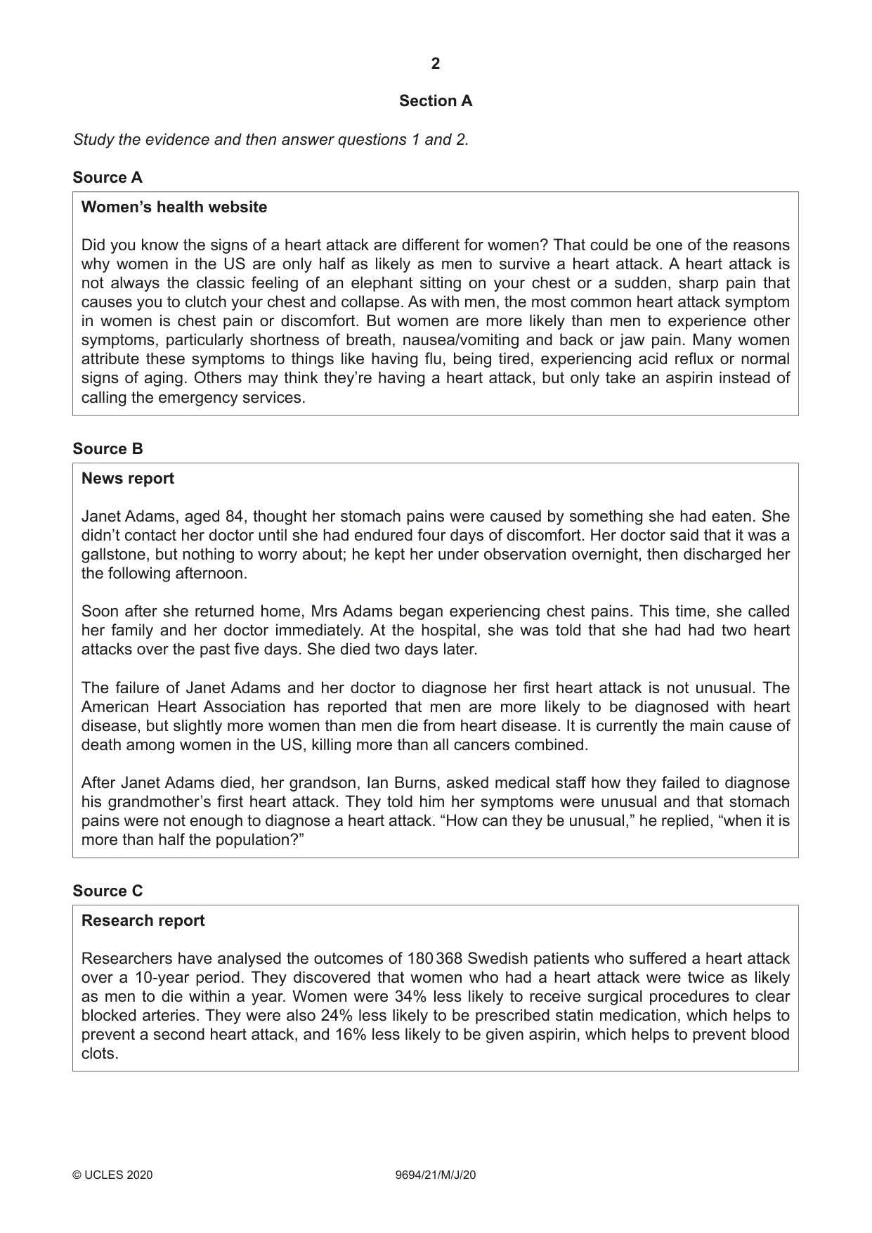 Cambridge A Level Thinking Skills 9694 2020 May/June Paper 2 · Variant 1 question paper, page 2 of 8