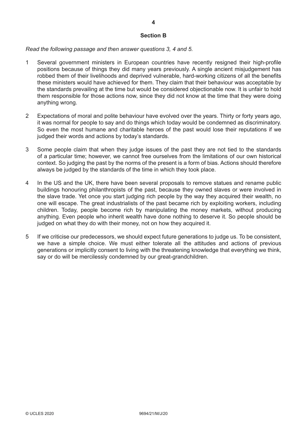 Cambridge A Level Thinking Skills 9694 2020 May/June Paper 2 · Variant 1 question paper, page 4 of 8