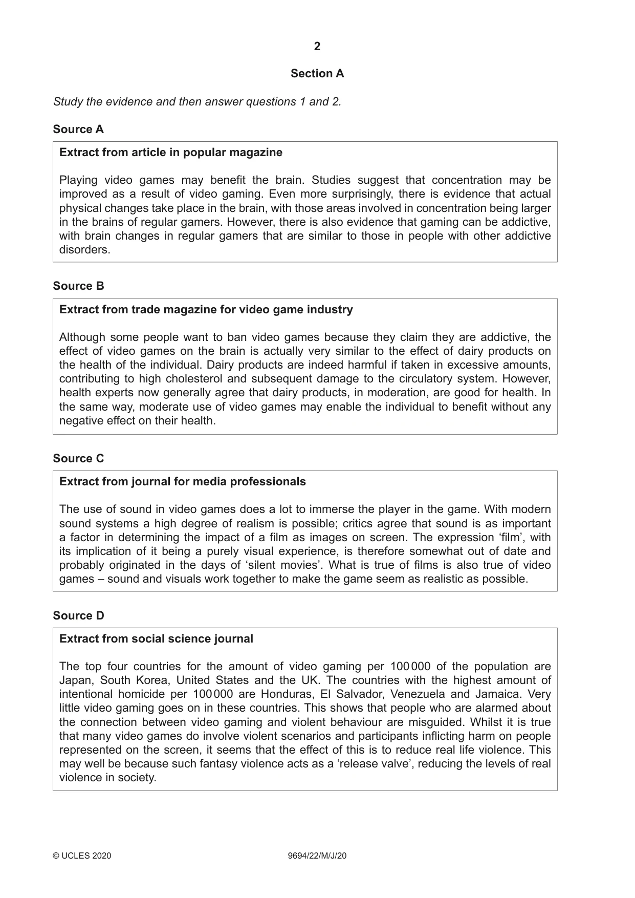 Cambridge A Level Thinking Skills 9694 2020 May/June Paper 2 · Variant 2 question paper, page 2 of 8