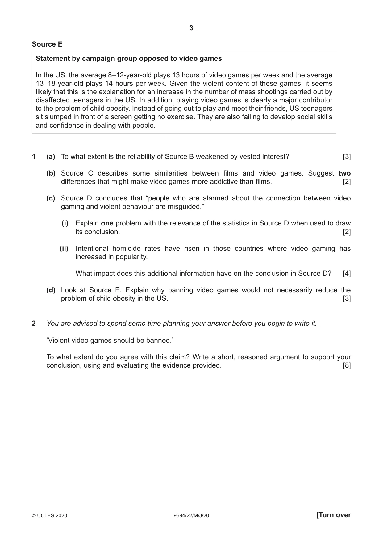 Cambridge A Level Thinking Skills 9694 2020 May/June Paper 2 · Variant 2 question paper, page 3 of 8