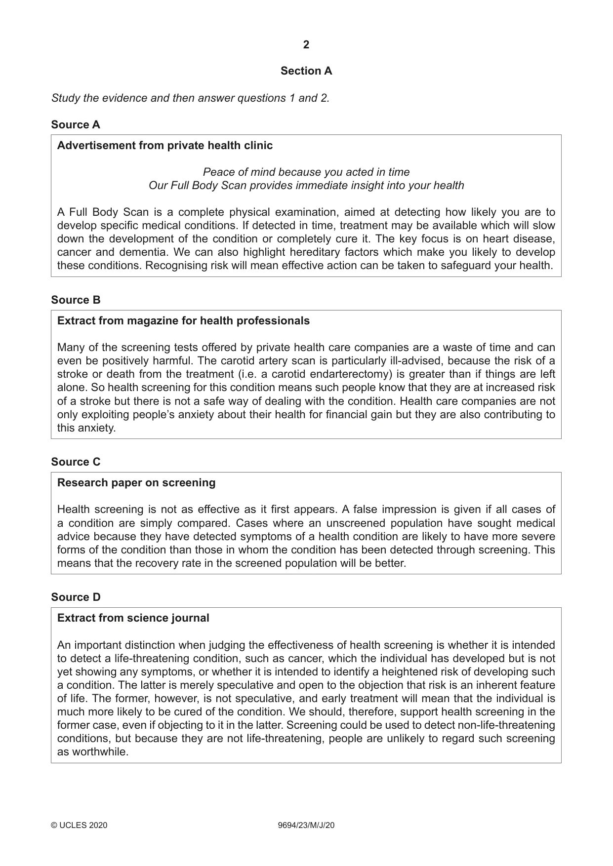 Cambridge A Level Thinking Skills 9694 2020 May/June Paper 2 · Variant 3 question paper, page 2 of 8