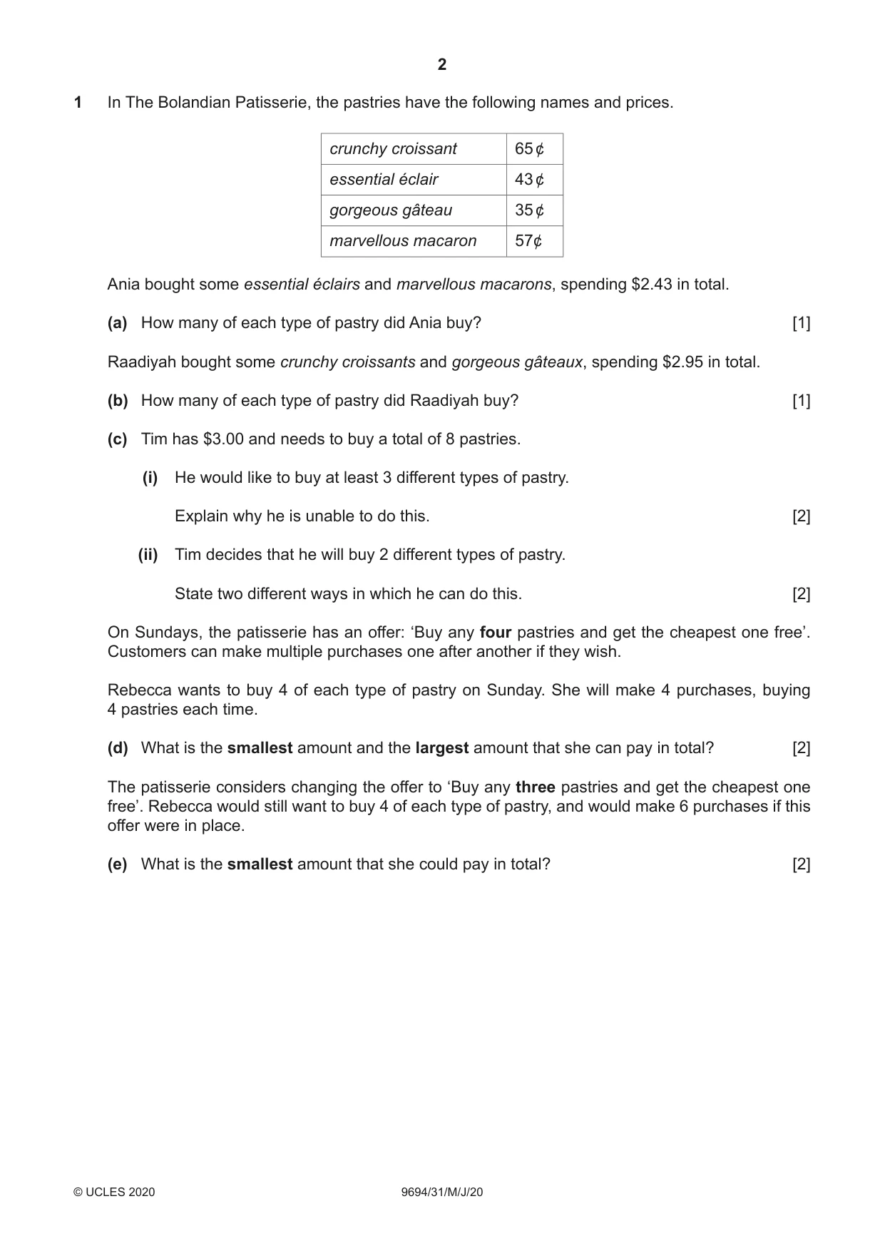 Cambridge A Level Thinking Skills 9694 2020 May/June Paper 3 · Variant 1 question paper, page 2 of 8