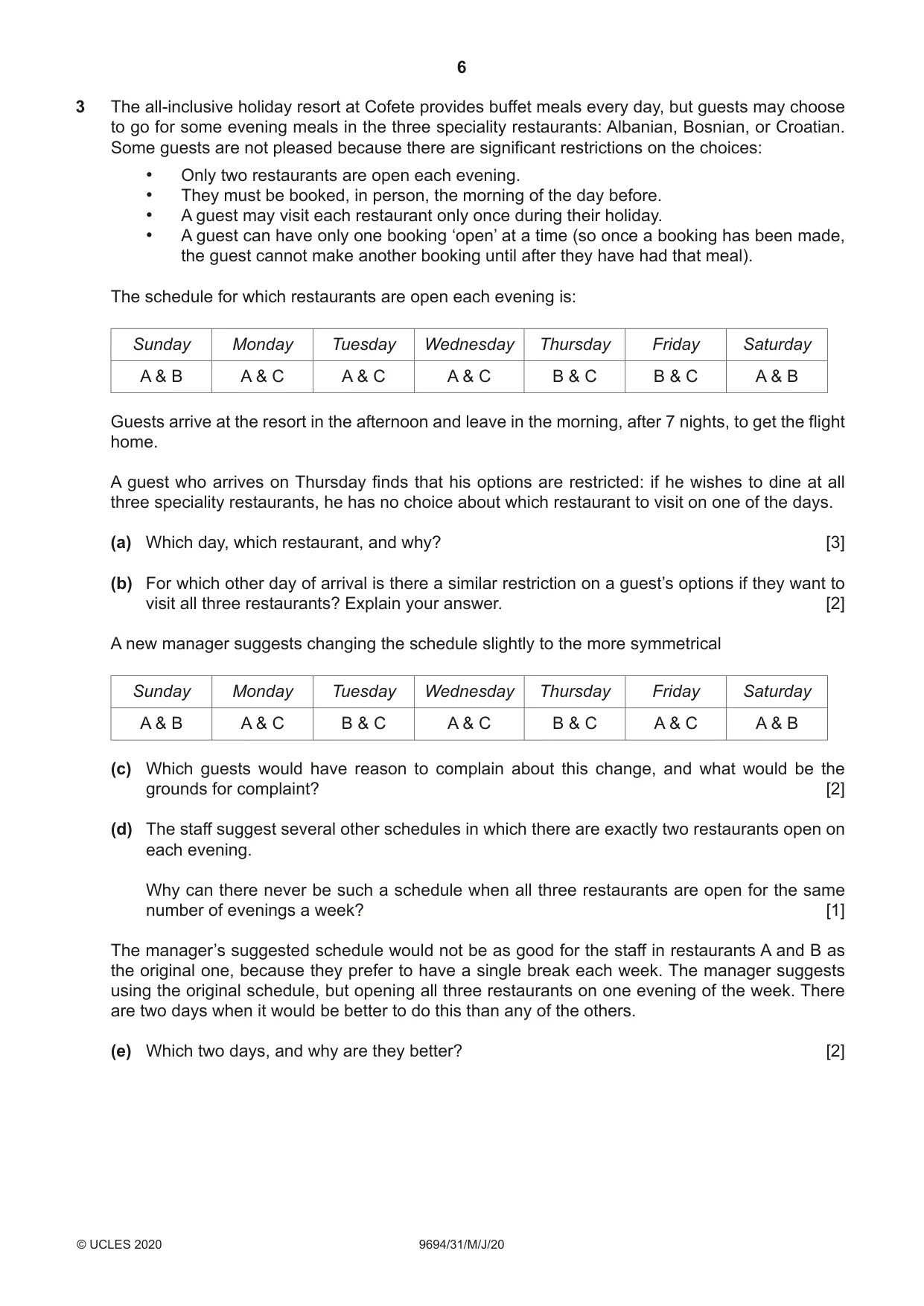 Cambridge A Level Thinking Skills 9694 2020 May/June Paper 3 · Variant 1 question paper, page 6 of 8