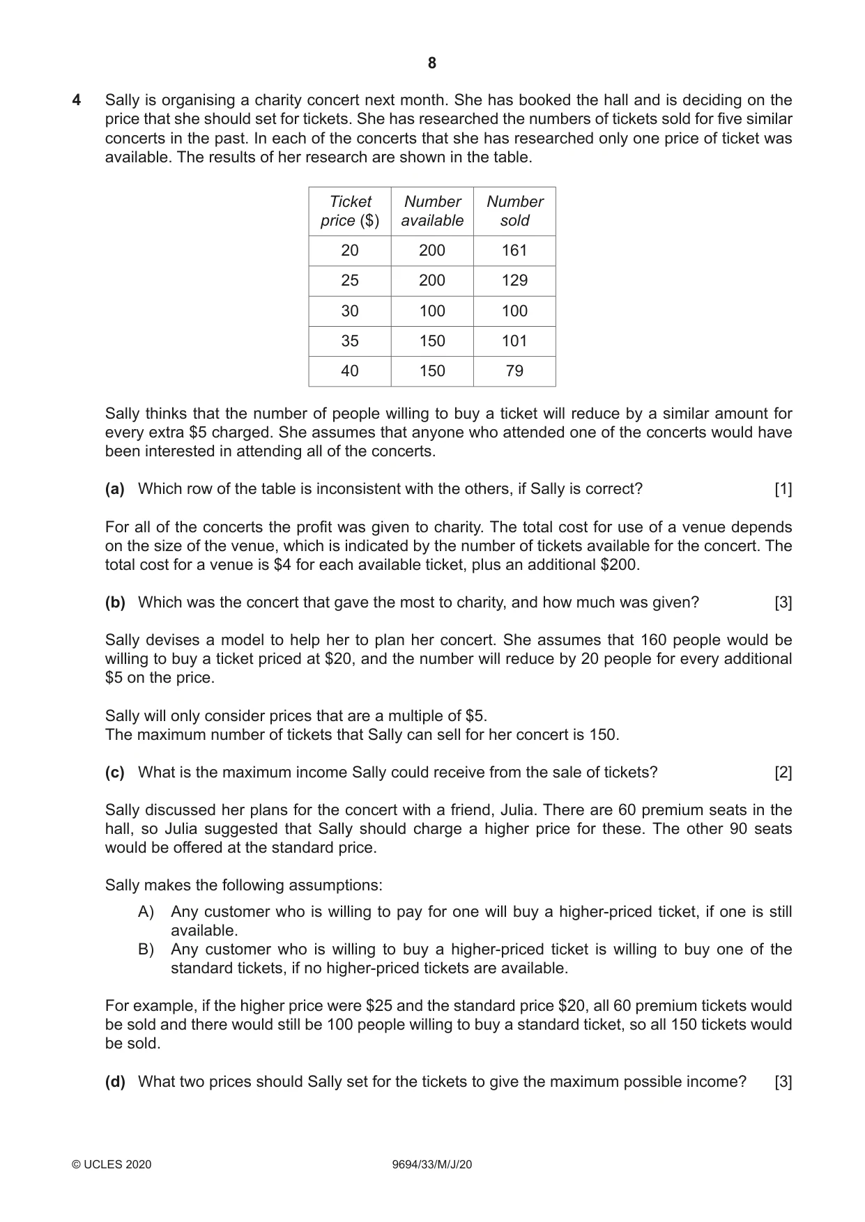 Cambridge A Level Thinking Skills 9694 2020 May/June Paper 3 · Variant 3 question paper, page 8 of 12