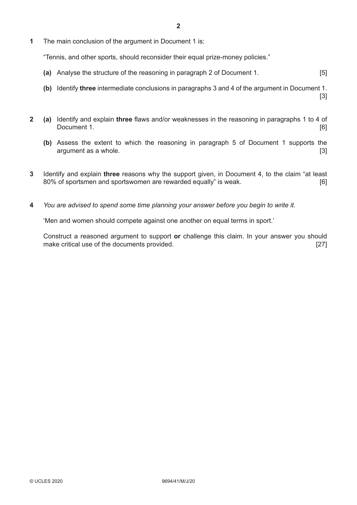 Cambridge A Level Thinking Skills 9694 2020 May/June Paper 4 · Variant 1 question paper, page 2 of 8