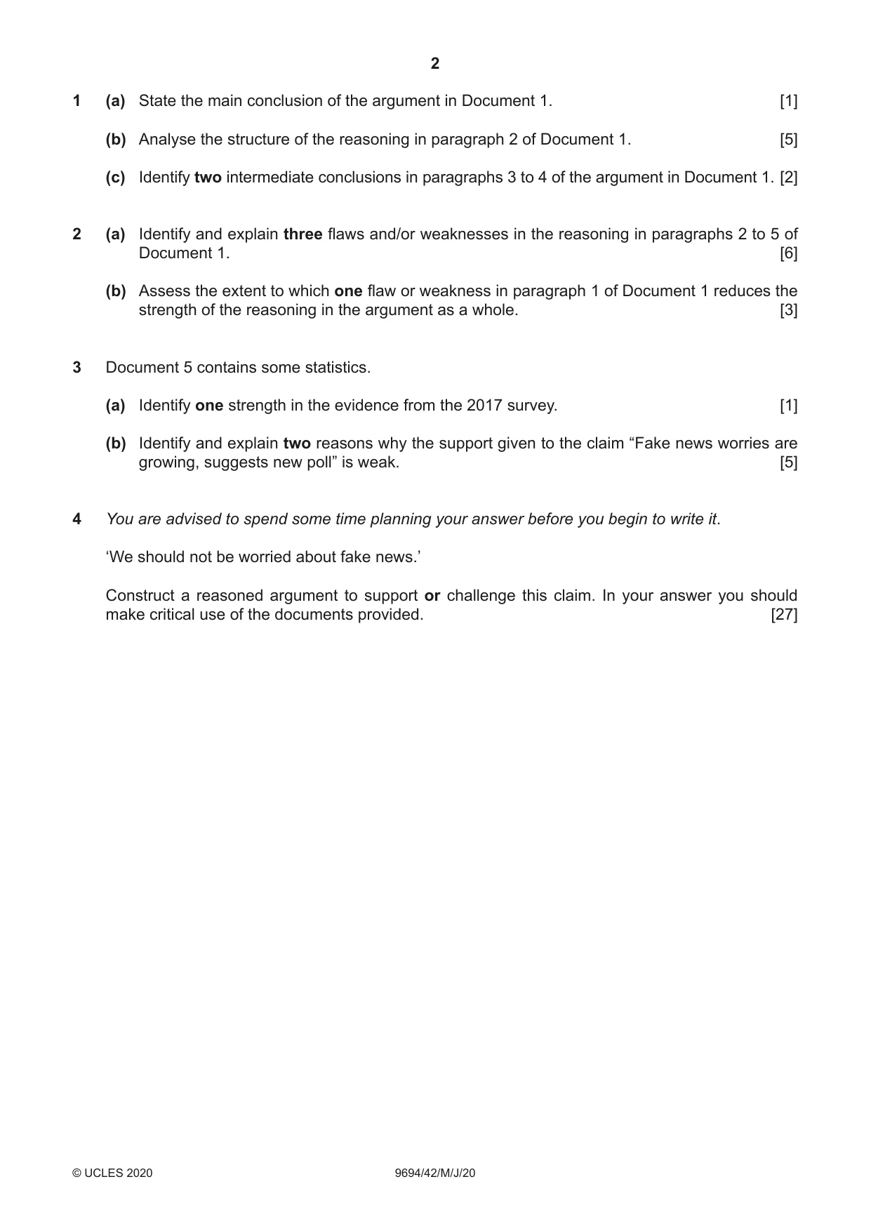 Cambridge A Level Thinking Skills 9694 2020 May/June Paper 4 · Variant 2 question paper, page 2 of 8