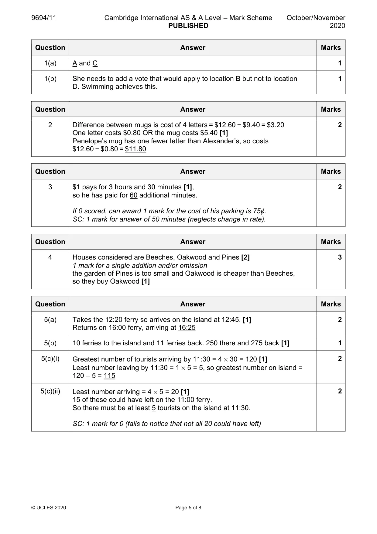 Mark scheme, page 5 of 8