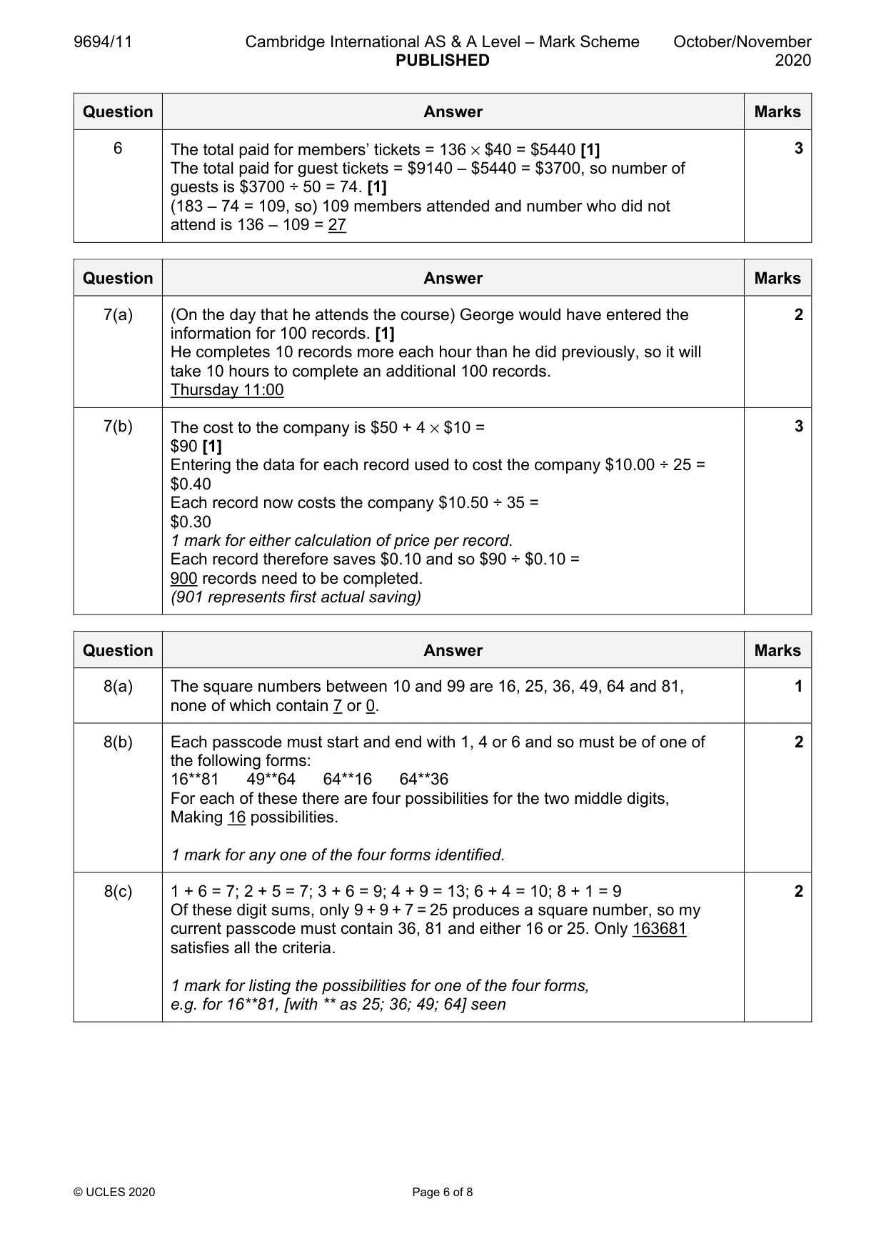 Mark scheme, page 6 of 8