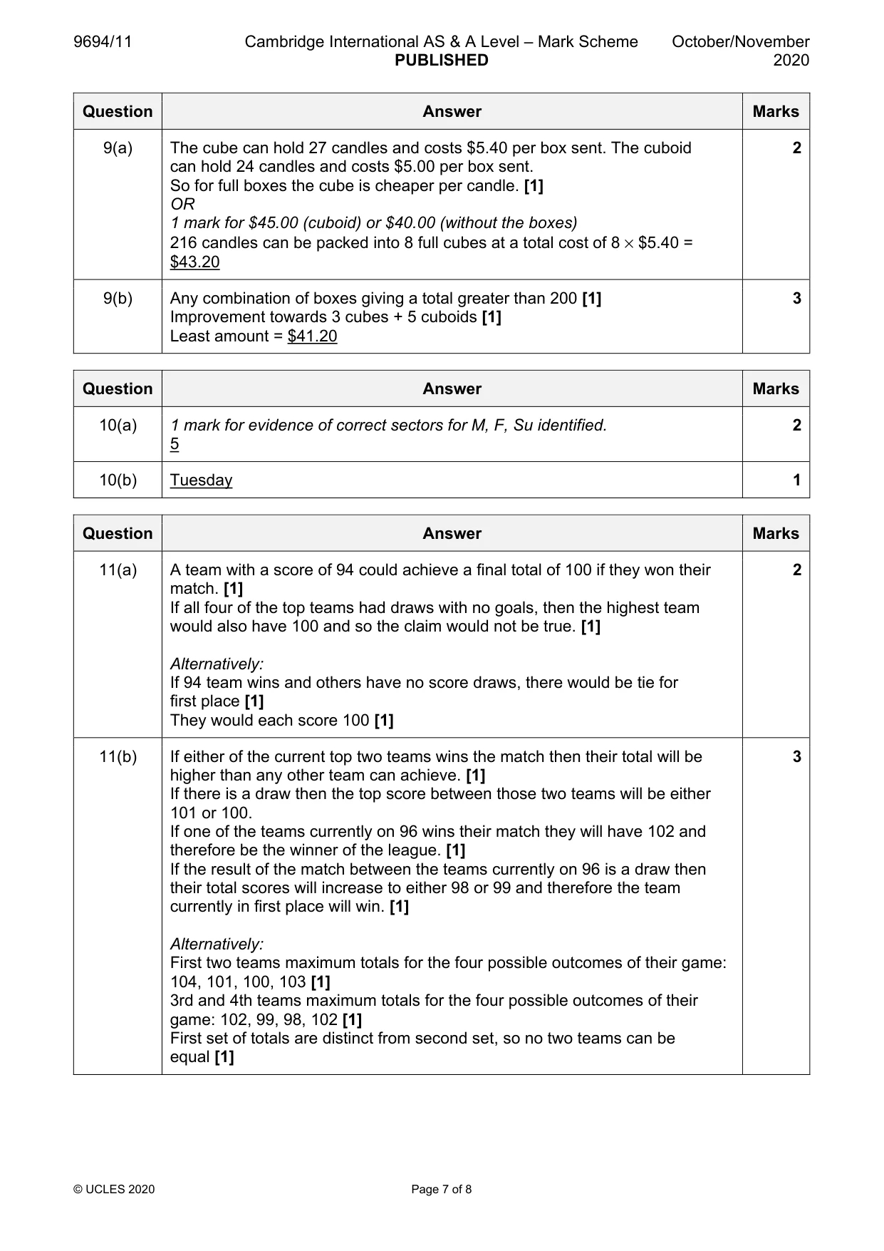 Mark scheme, page 7 of 8