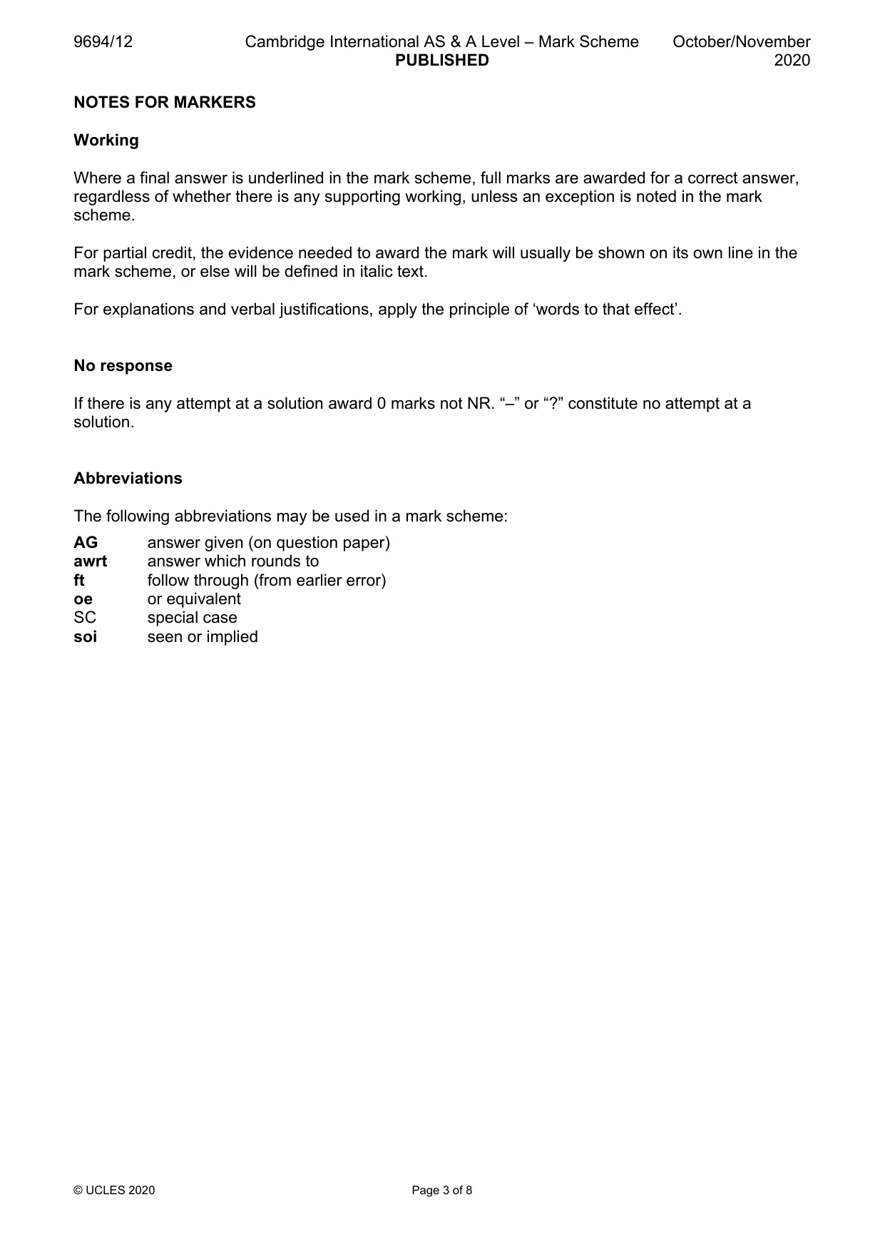 Mark scheme, page 3 of 8