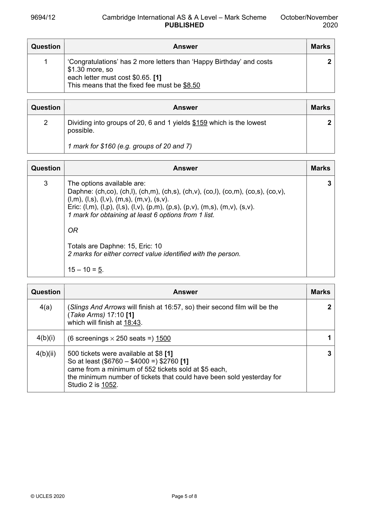 Mark scheme, page 5 of 8