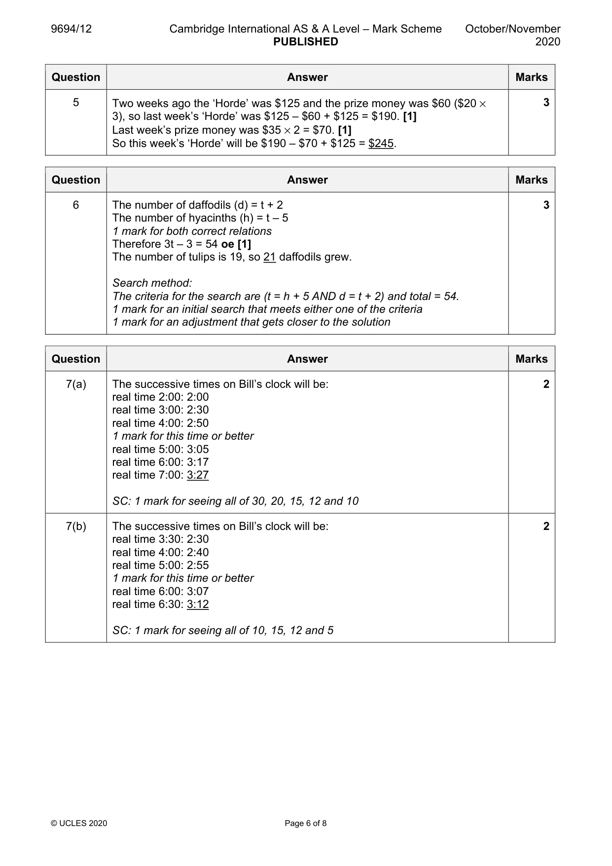 Mark scheme, page 6 of 8