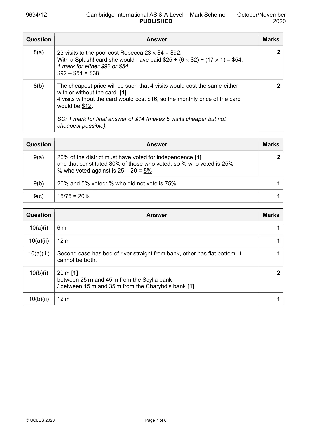 Mark scheme, page 7 of 8
