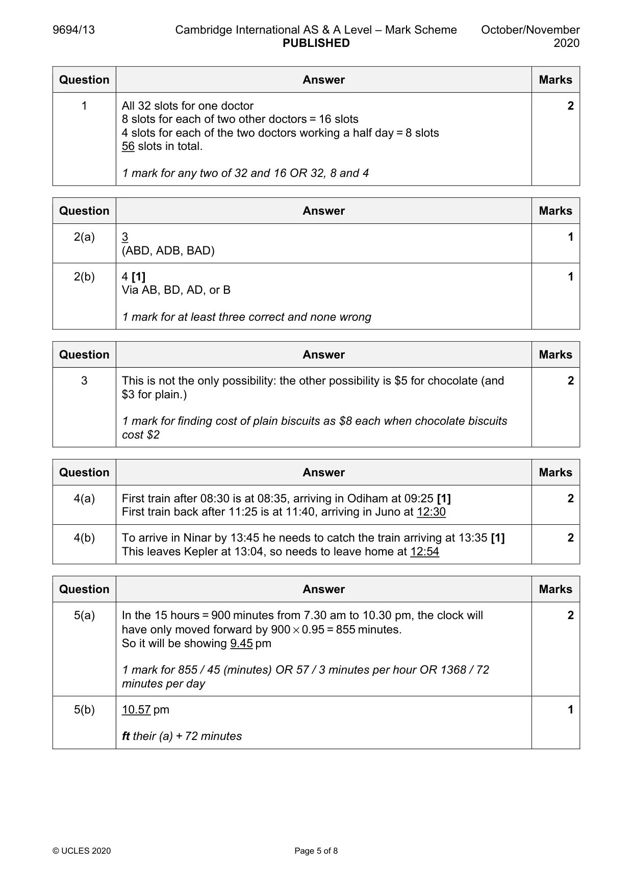 Mark scheme, page 5 of 8