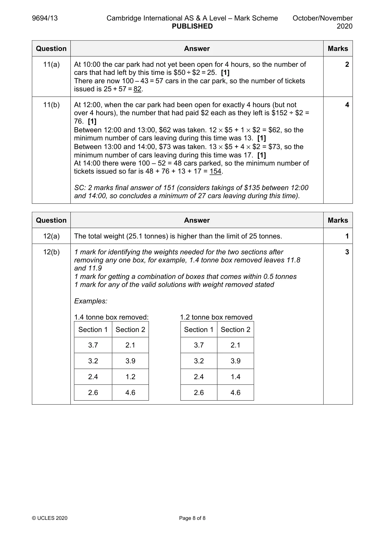 Mark scheme, page 8 of 8