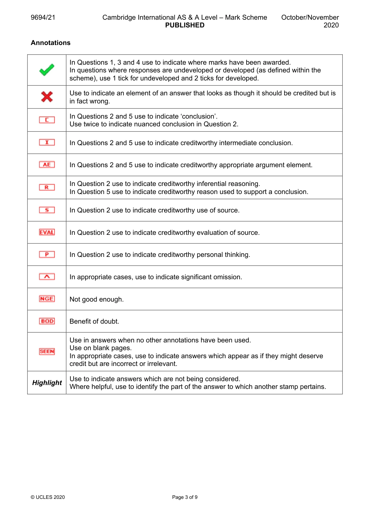Mark scheme, page 3 of 9