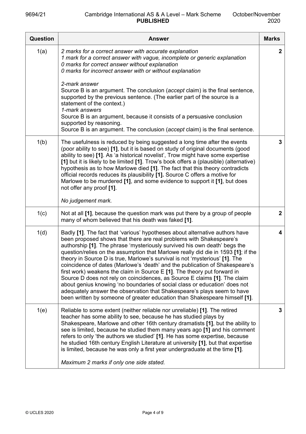 Mark scheme, page 4 of 9