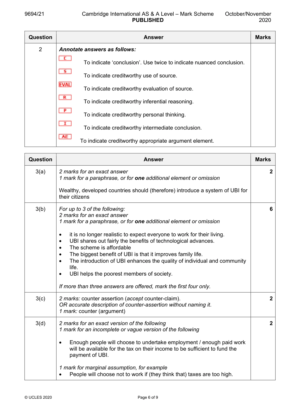 Mark scheme, page 6 of 9